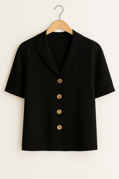 Kurzarm-Bluse | Kragen | V-Ausschnitt | Button-Up Bluse | Damenbluse-HauteBerlin