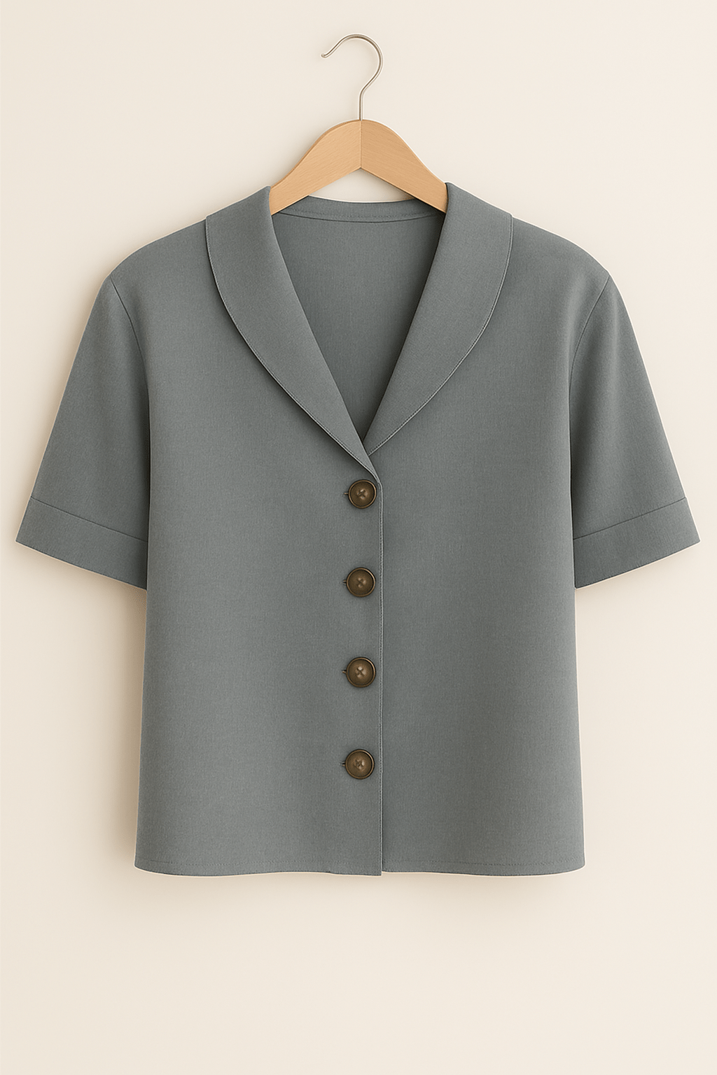 Kurzarm-Bluse | Kragen | V-Ausschnitt | Button-Up Bluse | Damenbluse-HauteBerlin