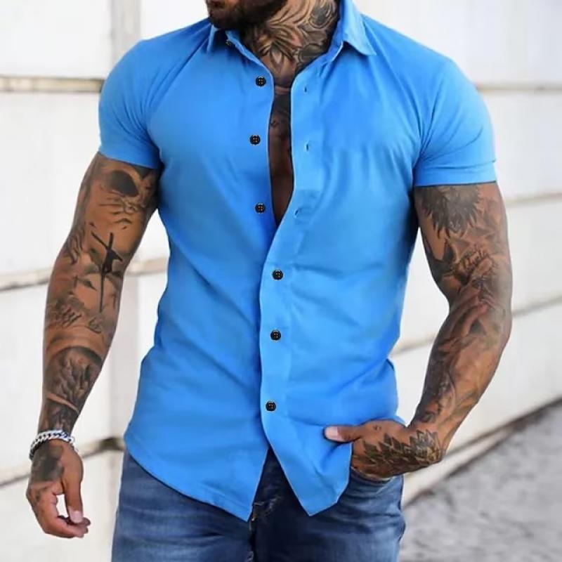 Kurzarmhemd – Slim-Fit-Herrenhemd mit Kragen und Knopfleiste-HauteBerlin