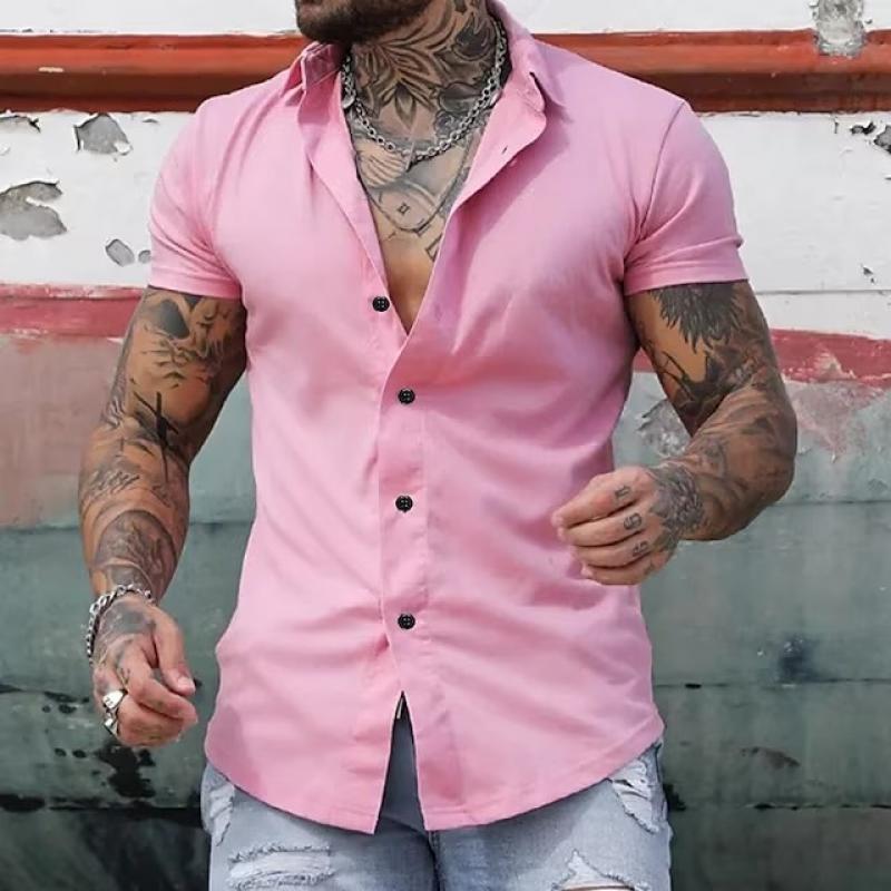 Kurzarmhemd – Slim-Fit-Herrenhemd mit Kragen und Knopfleiste-HauteBerlin
