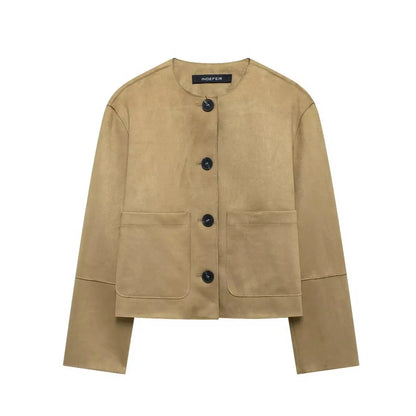 Kurze Jacke – Beige – Leicht – Blazerjacke – Damenjacke-HauteBerlin