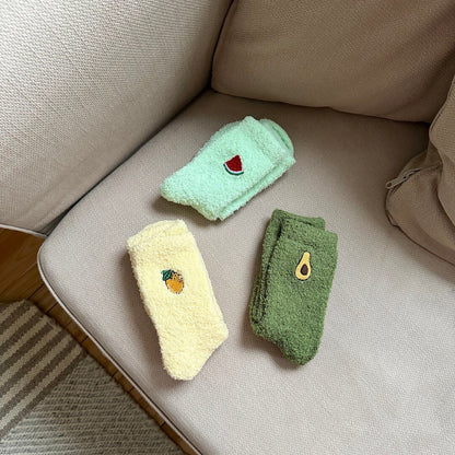 Kuschelsocken Damen | Früchte Stickerei | 3 Paar Flauschig-HauteBerlin