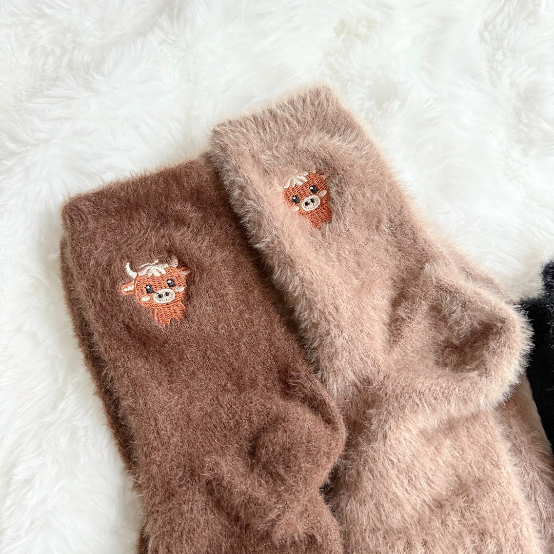Kuschelsocken Damen | Fünferpack | Flauschig | Highland Kuh Stickerei-HauteBerlin