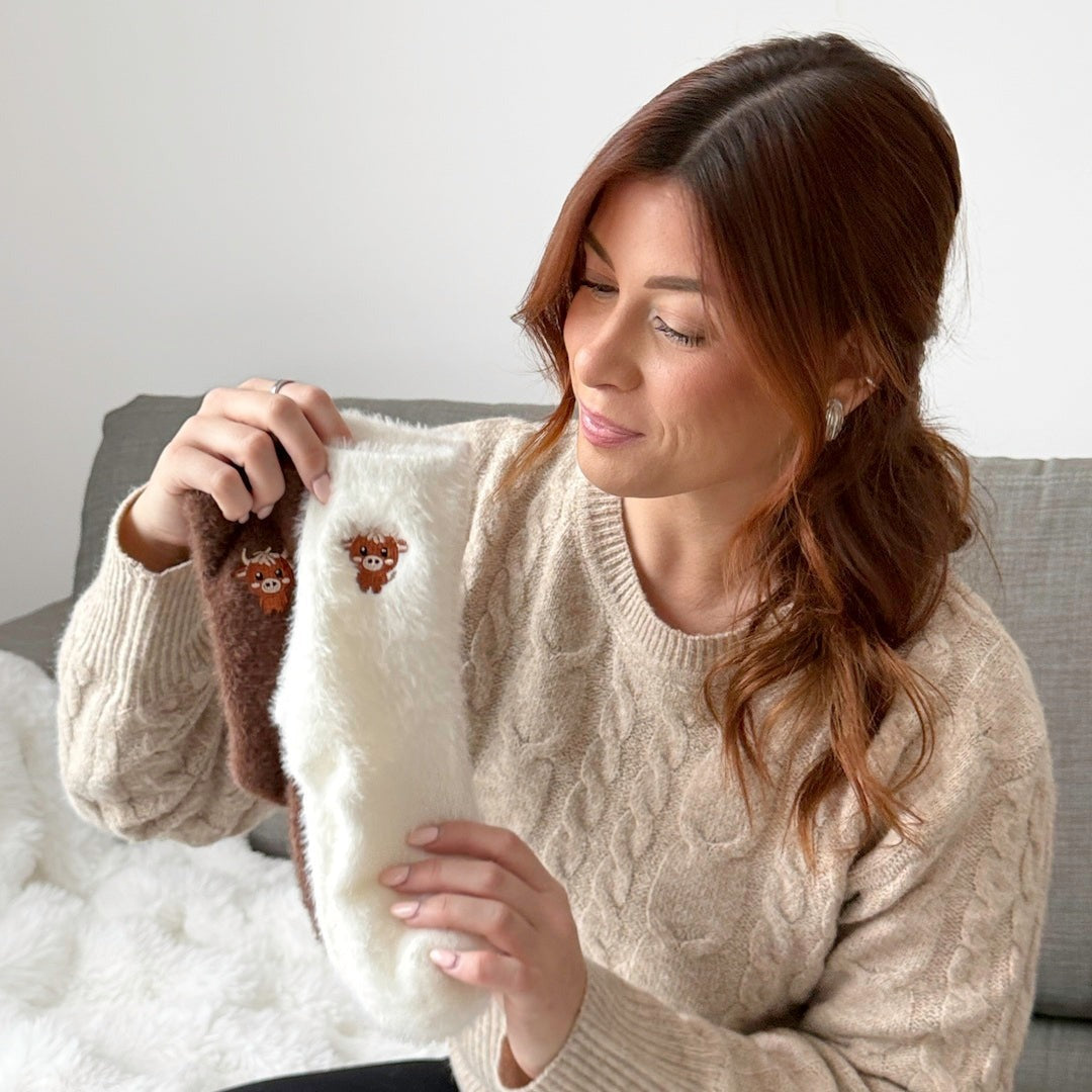 Kuschelsocken Damen | Fünferpack | Flauschig | Highland Kuh Stickerei-HauteBerlin