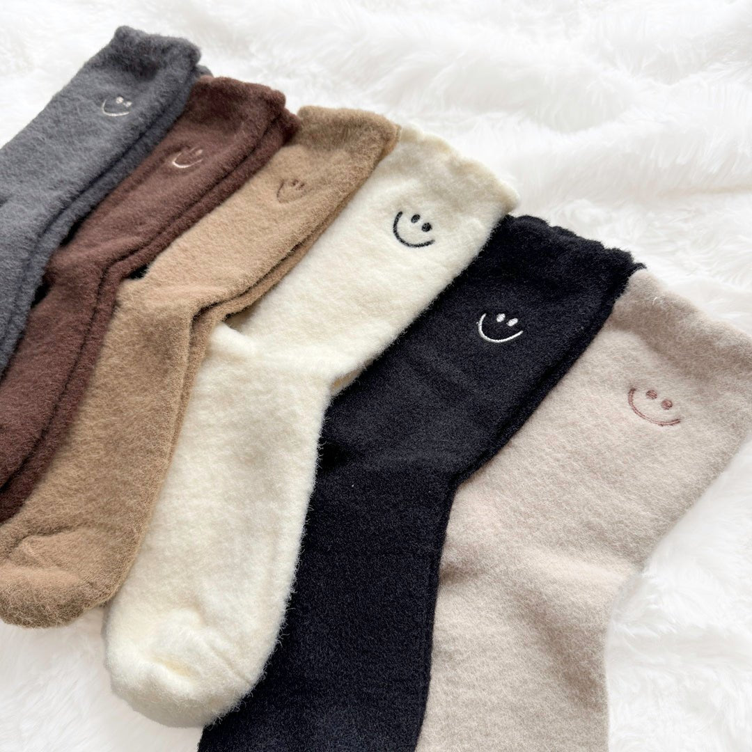 Kuschelsocken Damen | Smiley Motiv | 6 Paar Flauschig-HauteBerlin