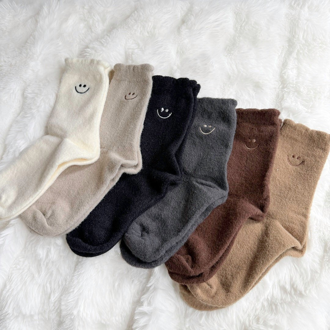 Kuschelsocken Damen | Smiley Motiv | 6 Paar Flauschig-HauteBerlin