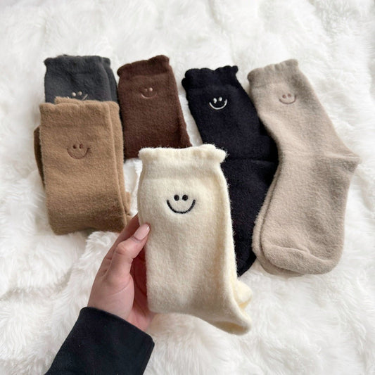 Kuschelsocken Damen | Smiley Motiv | 6 Paar Flauschig-HauteBerlin
