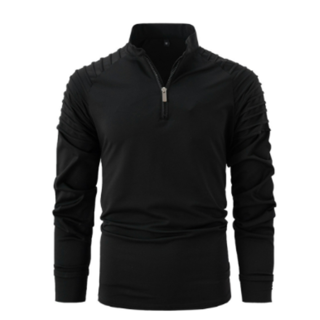 Langarm-Poloshirt – Viertelreißverschluss – Einfarbig – Pullover mit halbem Reißverschluss – Langarm-T-Shirt für Herren-HauteBerlin