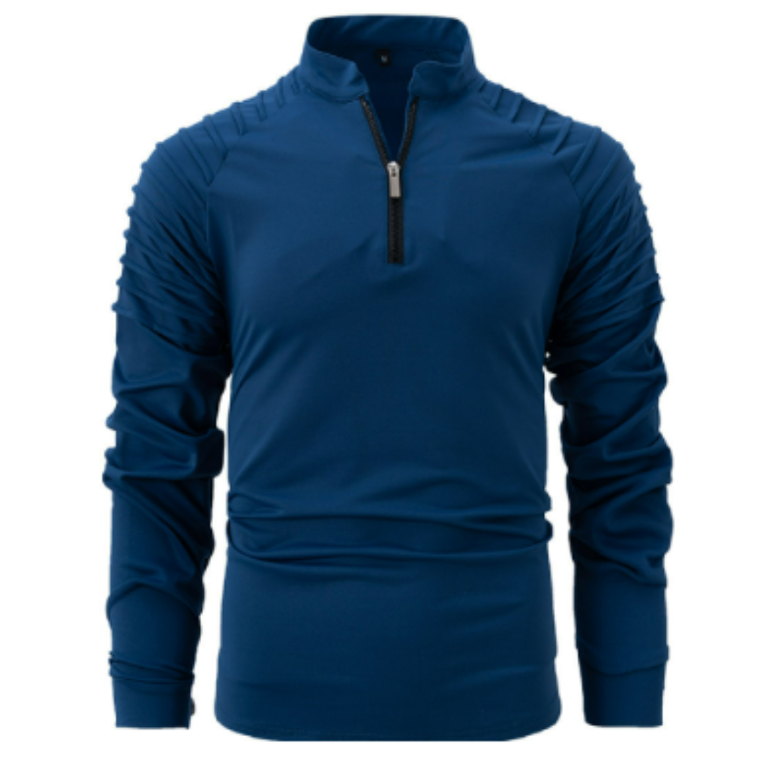 Langarm-Poloshirt – Viertelreißverschluss – Einfarbig – Pullover mit halbem Reißverschluss – Langarm-T-Shirt für Herren-HauteBerlin