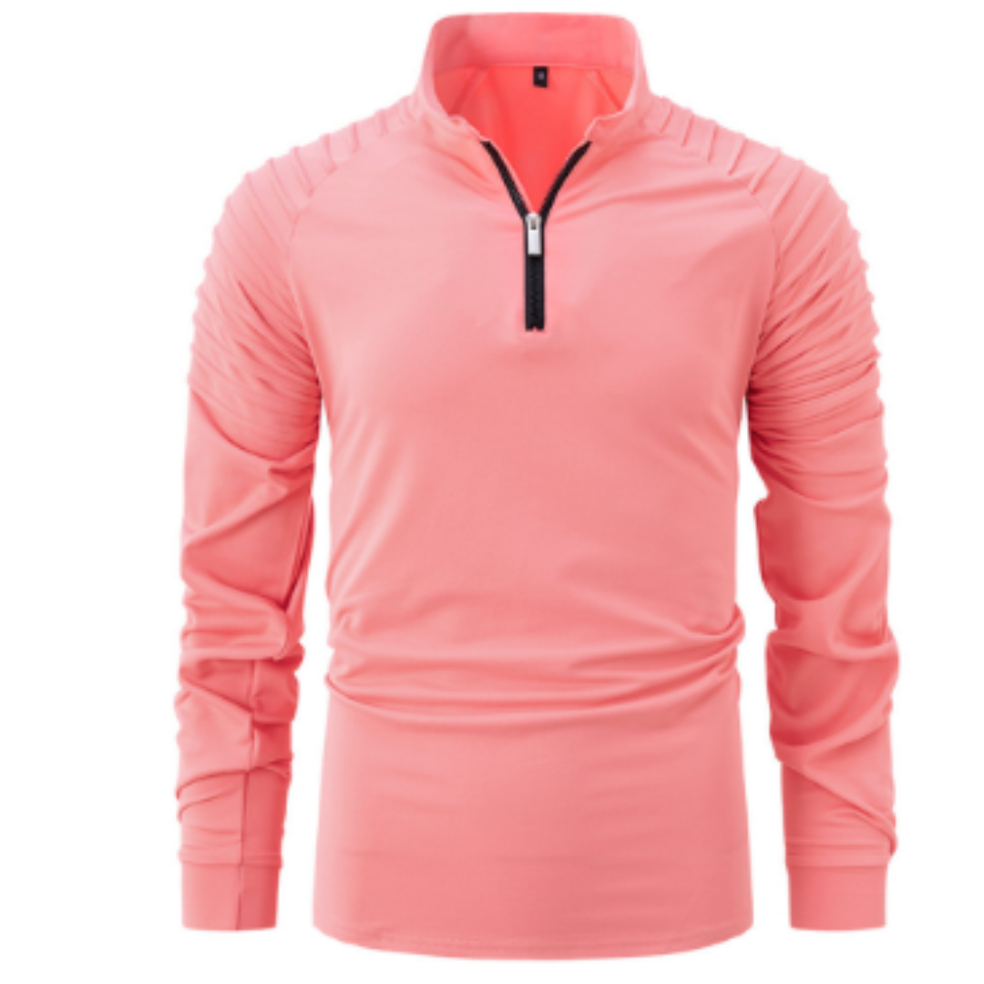Langarm-Poloshirt – Viertelreißverschluss – Einfarbig – Pullover mit halbem Reißverschluss – Langarm-T-Shirt für Herren-HauteBerlin
