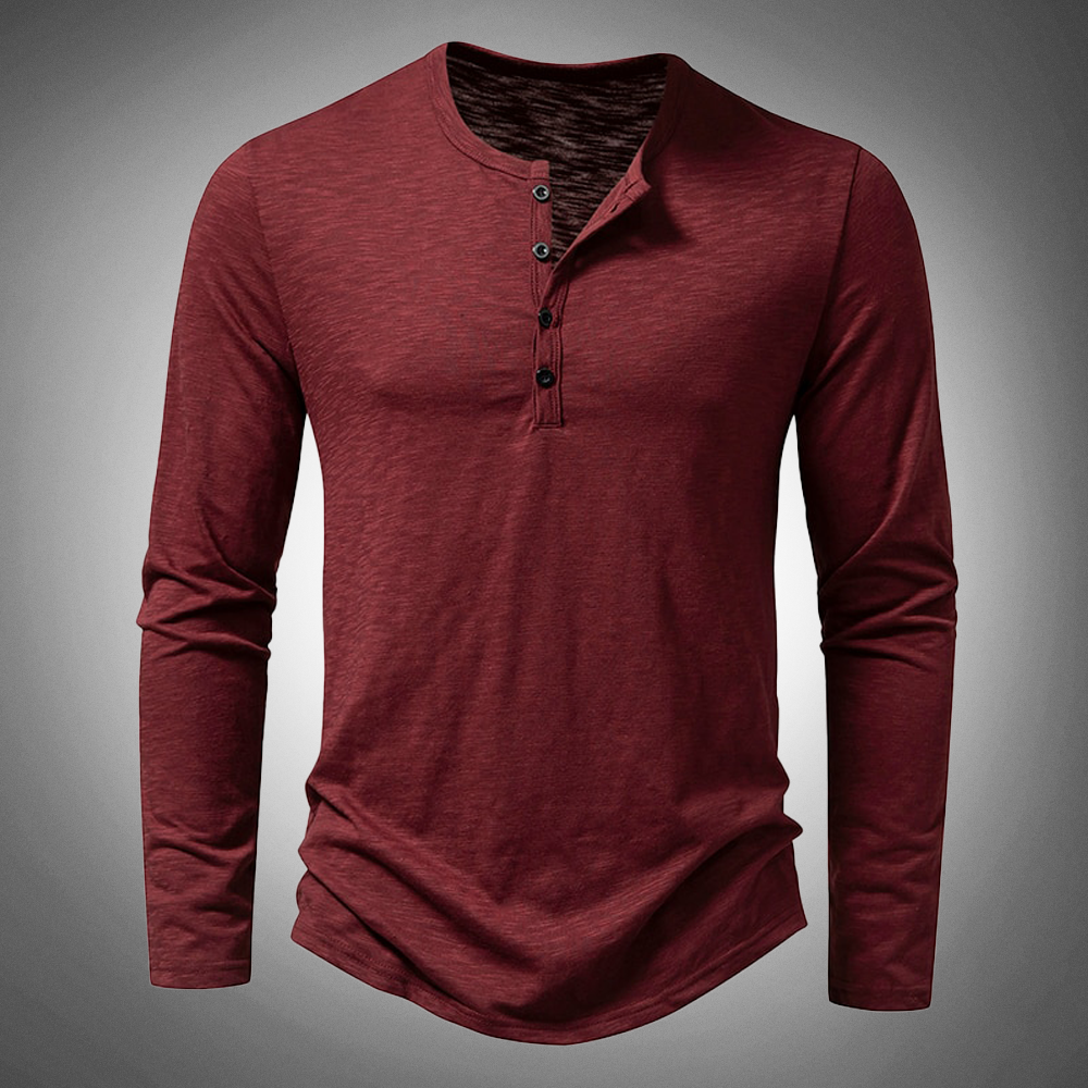 Langarm-T-Shirt – Baumwolle – Viertelknopfleiste – Einfarbige Langarmhemden – Herrenbekleidung-HauteBerlin