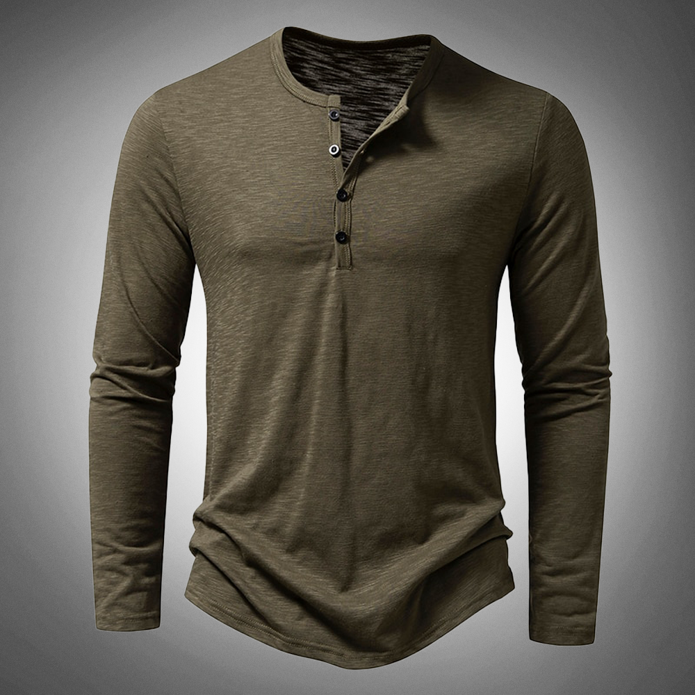 Langarm-T-Shirt – Baumwolle – Viertelknopfleiste – Einfarbige Langarmhemden – Herrenbekleidung-HauteBerlin