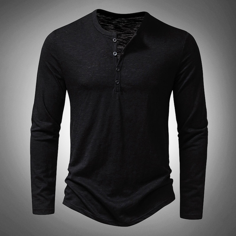 Langarm-T-Shirt – Baumwolle – Viertelknopfleiste – Einfarbige Langarmhemden – Herrenbekleidung-HauteBerlin