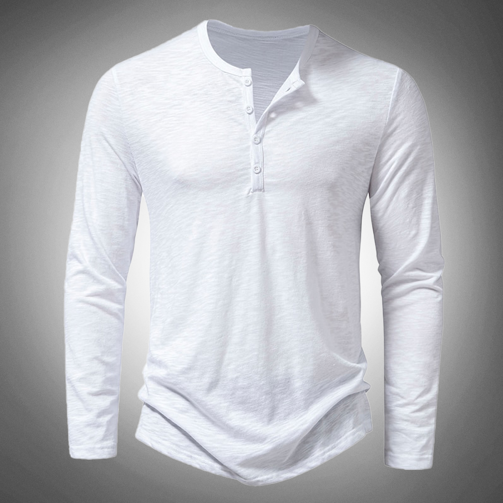 Langarm-T-Shirt – Baumwolle – Viertelknopfleiste – Einfarbige Langarmhemden – Herrenbekleidung-HauteBerlin