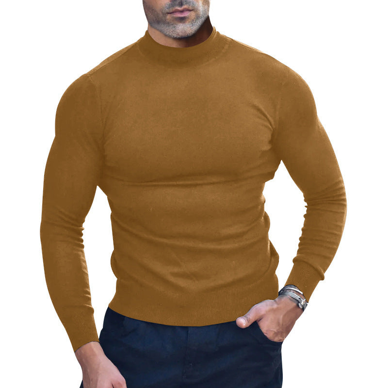 Langarm-T-Shirt – Einfarbig – Hoher Kragen – Pullover – Herrenhemd-HauteBerlin