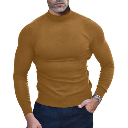 Langarm-T-Shirt – Einfarbig – Hoher Kragen – Pullover – Herrenhemd-HauteBerlin