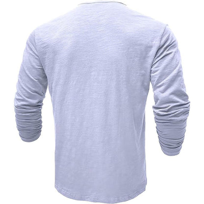 Langärmeliges T-Shirt - Herren Casual Plain Buttoned Up Henley Shirt-HauteBerlin