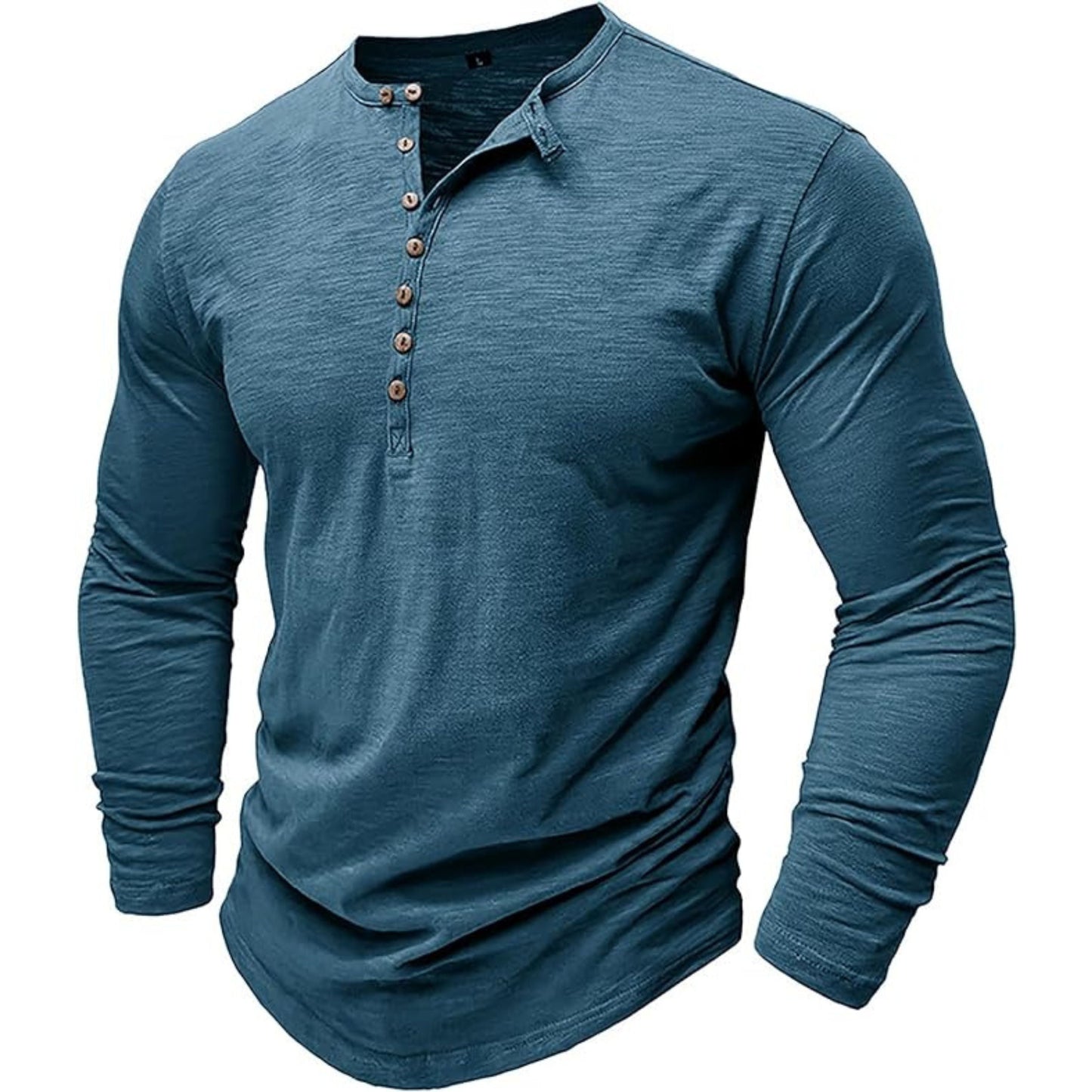 Langärmeliges T-Shirt - Herren Casual Plain Buttoned Up Henley Shirt-HauteBerlin