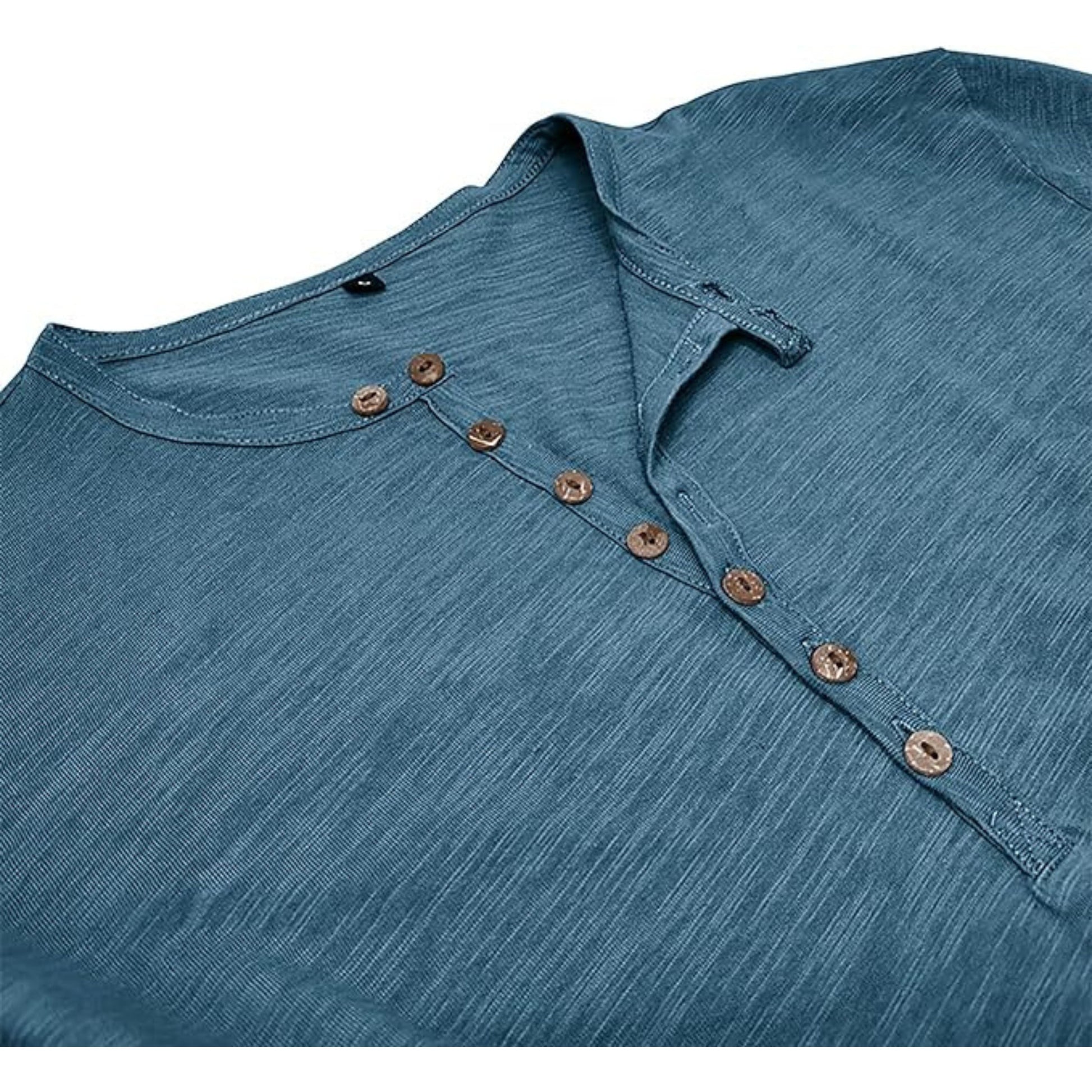 Langärmeliges T-Shirt - Herren Casual Plain Buttoned Up Henley Shirt-HauteBerlin