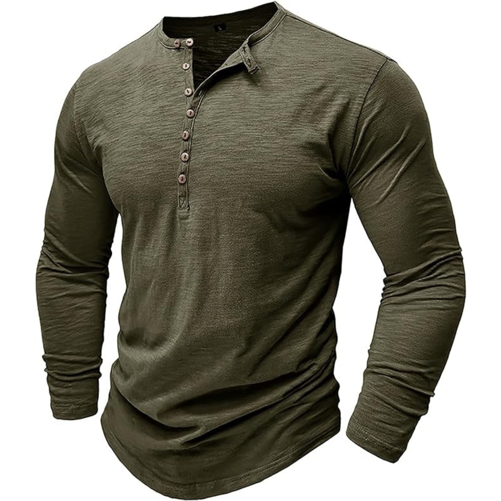 Langärmeliges T-Shirt - Herren Casual Plain Buttoned Up Henley Shirt-HauteBerlin