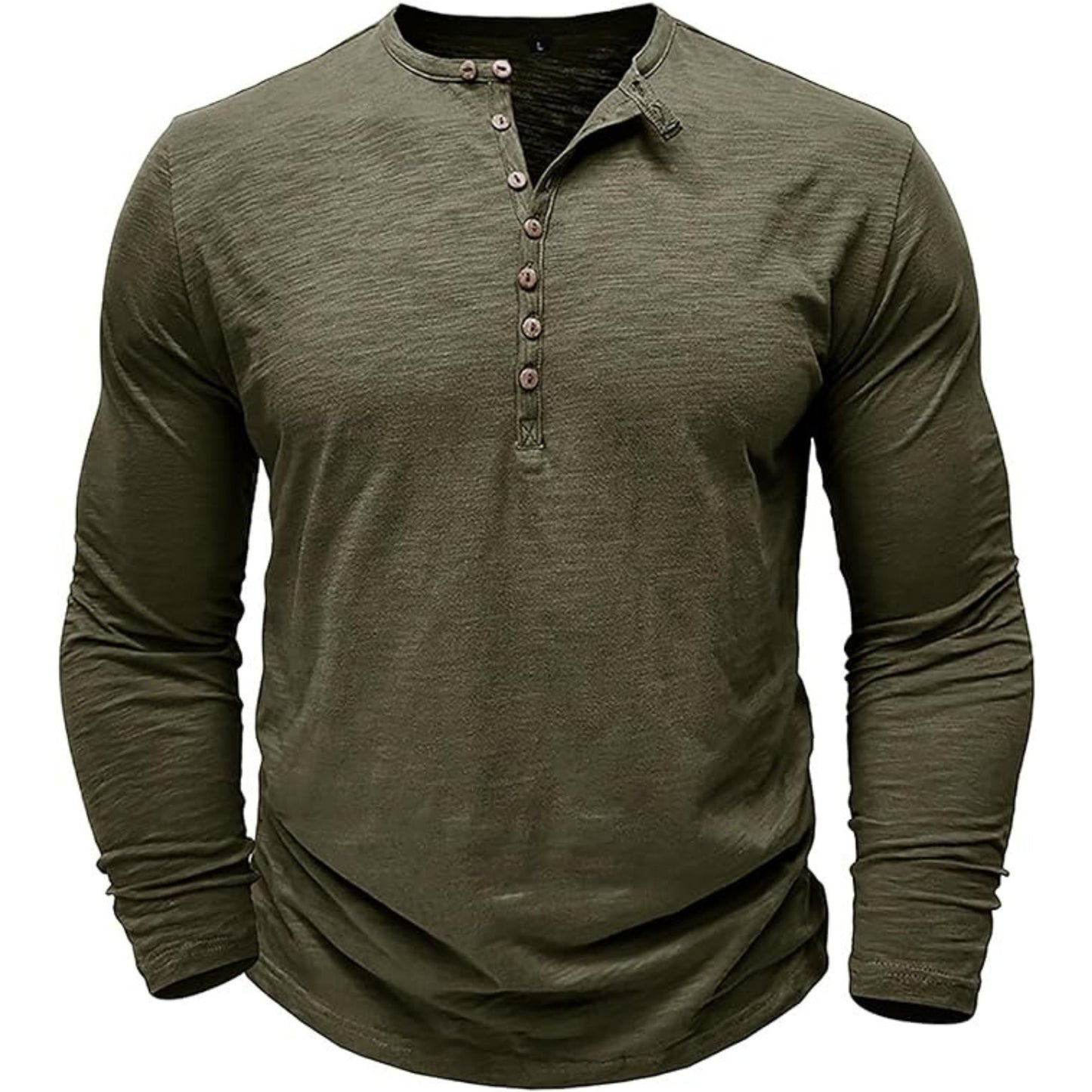 Langärmeliges T-Shirt - Herren Casual Plain Buttoned Up Henley Shirt-HauteBerlin