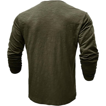 Langärmeliges T-Shirt - Herren Casual Plain Buttoned Up Henley Shirt-HauteBerlin