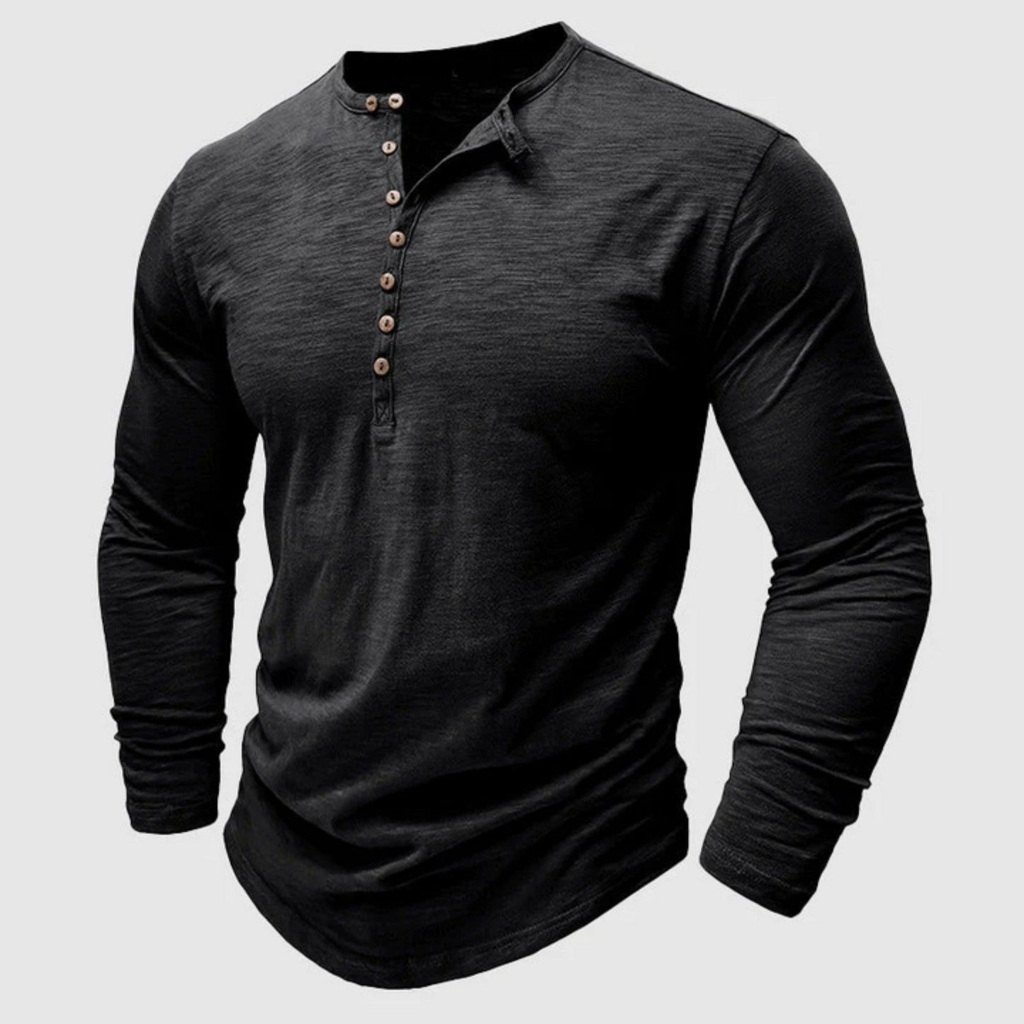 Langärmeliges T-Shirt - Herren Casual Plain Buttoned Up Henley Shirt-HauteBerlin