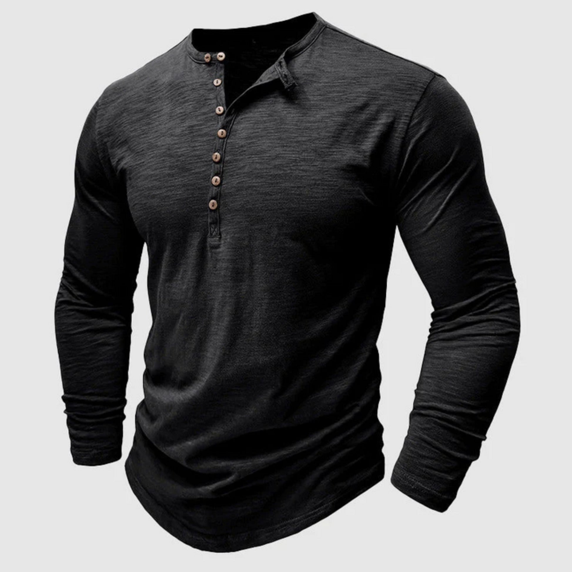 Langärmeliges T-Shirt - Herren Casual Plain Buttoned Up Henley Shirt-HauteBerlin