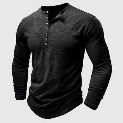 Langärmeliges T-Shirt - Herren Casual Plain Buttoned Up Henley Shirt-HauteBerlin