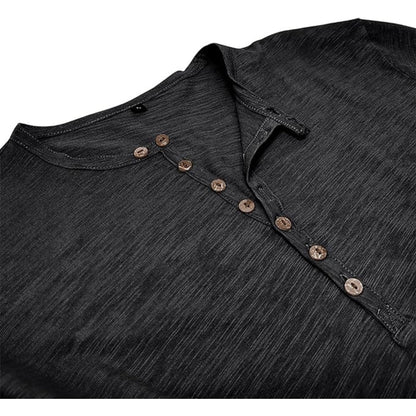 Langärmeliges T-Shirt - Herren Casual Plain Buttoned Up Henley Shirt-HauteBerlin