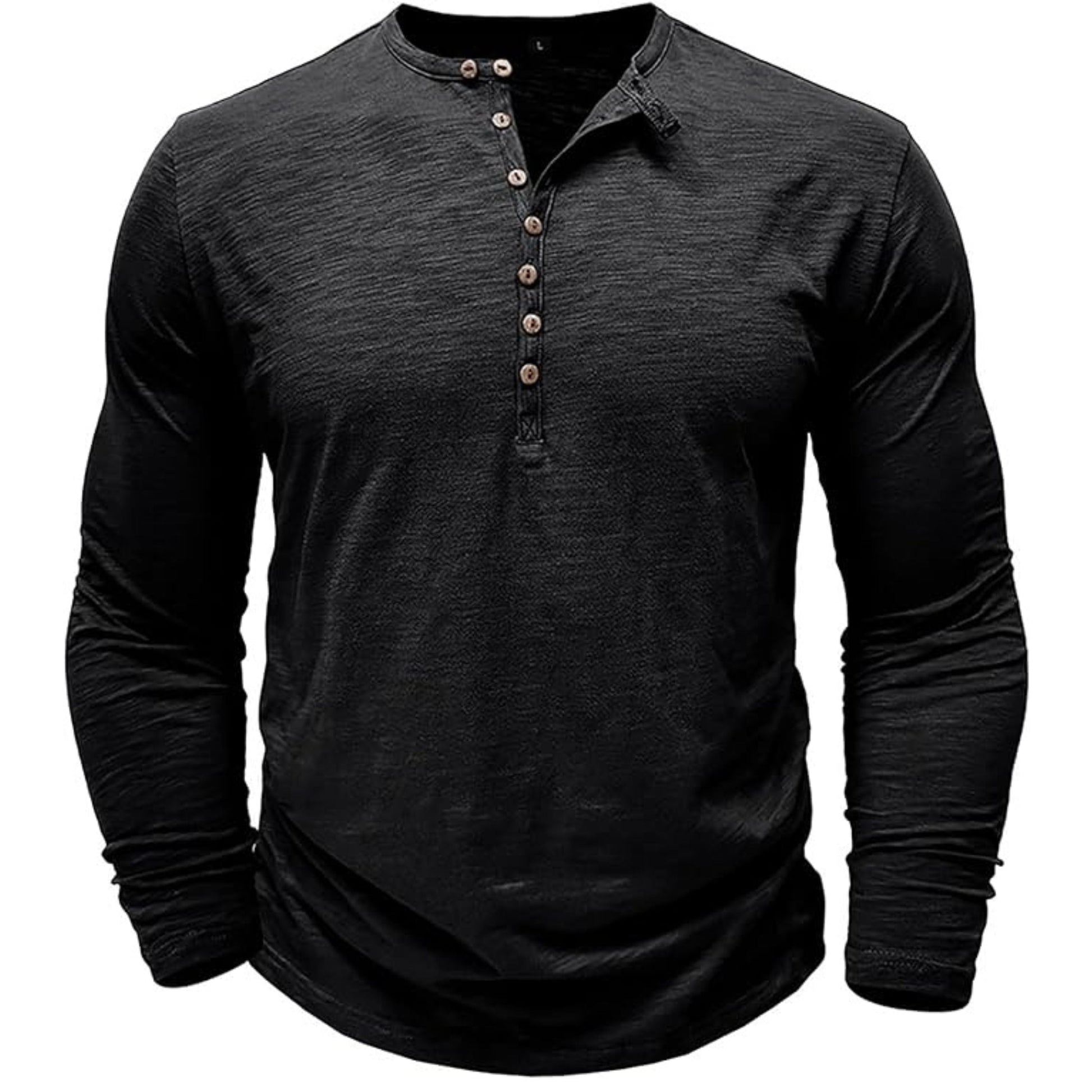 Langärmeliges T-Shirt - Herren Casual Plain Buttoned Up Henley Shirt-HauteBerlin