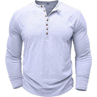 Langärmeliges T-Shirt - Herren Casual Plain Buttoned Up Henley Shirt-HauteBerlin
