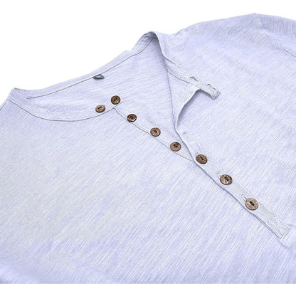 Langärmeliges T-Shirt - Herren Casual Plain Buttoned Up Henley Shirt-HauteBerlin