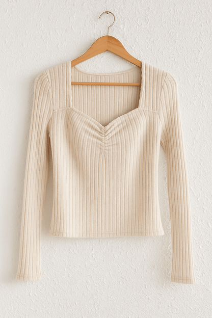 Langärmeliges Top - Frauen Quadratischer Ausschnitt Slim Fit Geripptes Top-HauteBerlin