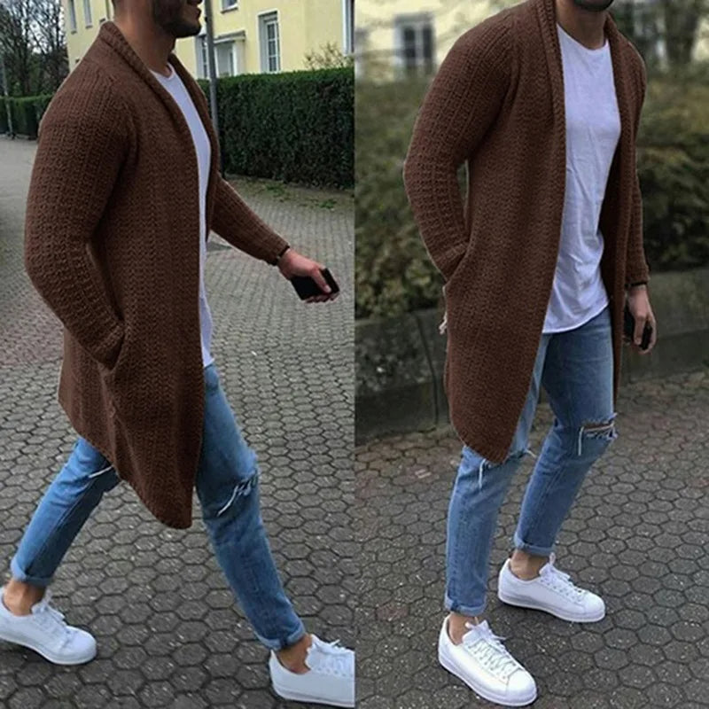 Lange Strickjacke - Warm - Offene Front - Strickjacke - Herrenbekleidung-HauteBerlin