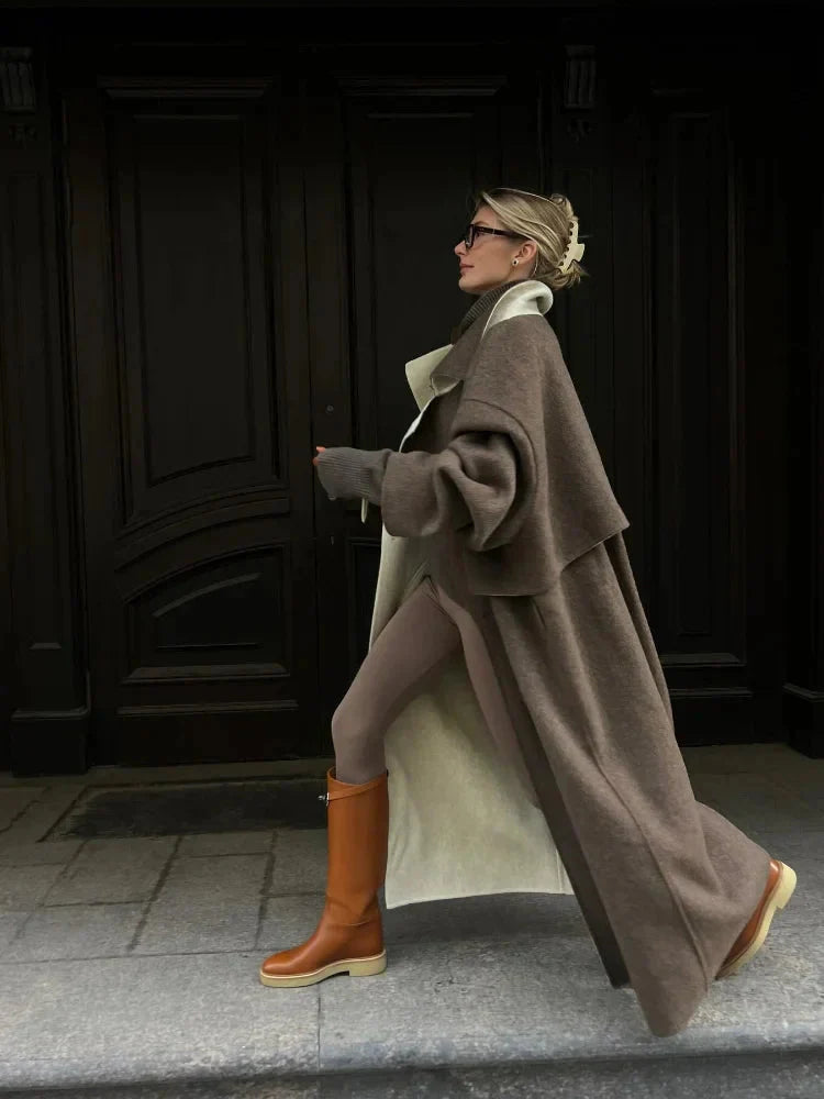 Langer Wollmantel – Braun – Oversize – Trenchcoat aus Wolle – Wintermäntel und -jacken für Damen-HauteBerlin