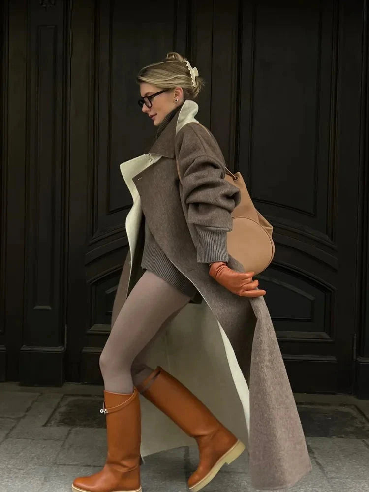 Langer Wollmantel – Braun – Oversize – Trenchcoat aus Wolle – Wintermäntel und -jacken für Damen-HauteBerlin
