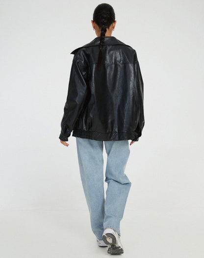 Lederbomberjacke - Schwarze Lederjacke in Übergröße für Frauen-HauteBerlin