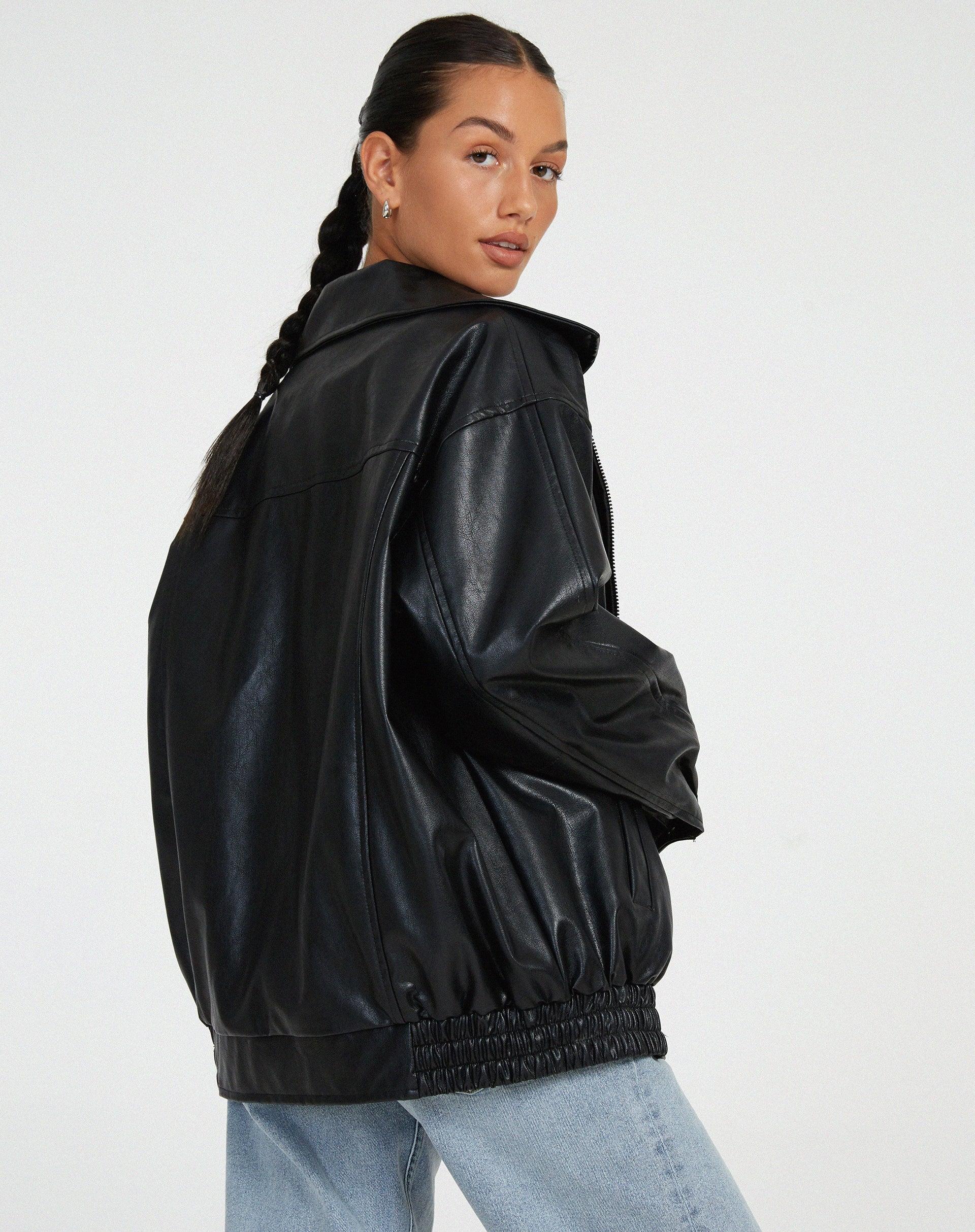 Lederbomberjacke - Schwarze Lederjacke in Übergröße für Frauen-HauteBerlin