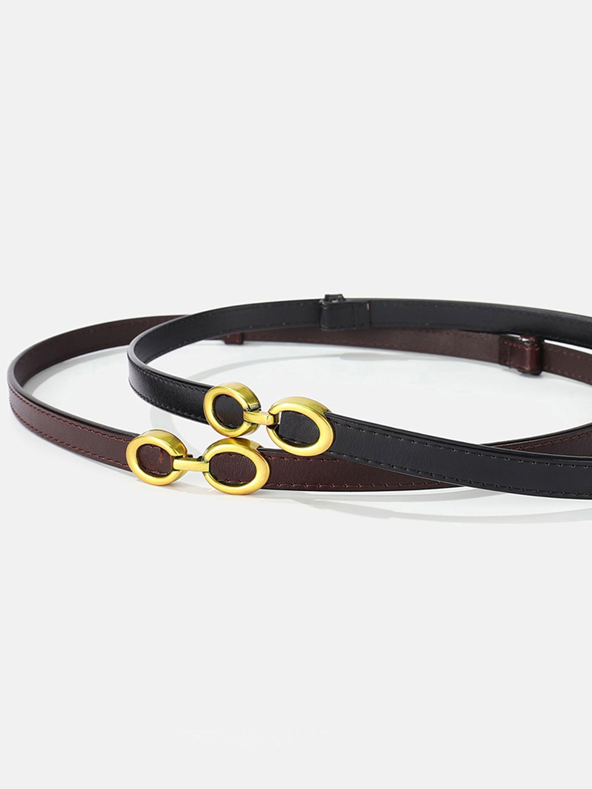 Ledergürtel Damen Schmal | Goldene Doppelring Schnalle | Taillengürtel-HauteBerlin