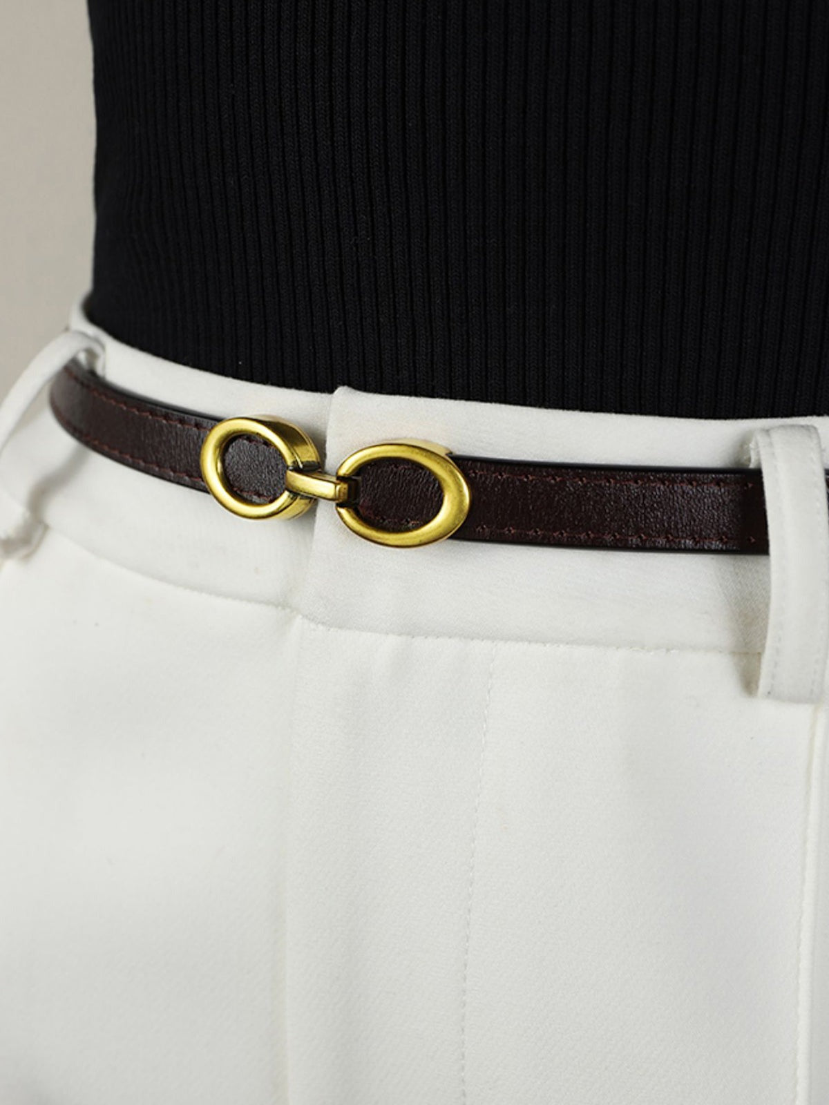 Ledergürtel Damen Schmal | Goldene Doppelring Schnalle | Taillengürtel-HauteBerlin