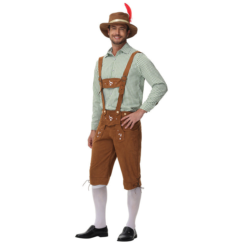 Lederhose Herren - Leder Hosenträger Stickerei Rot Oktoberfest-HauteBerlin