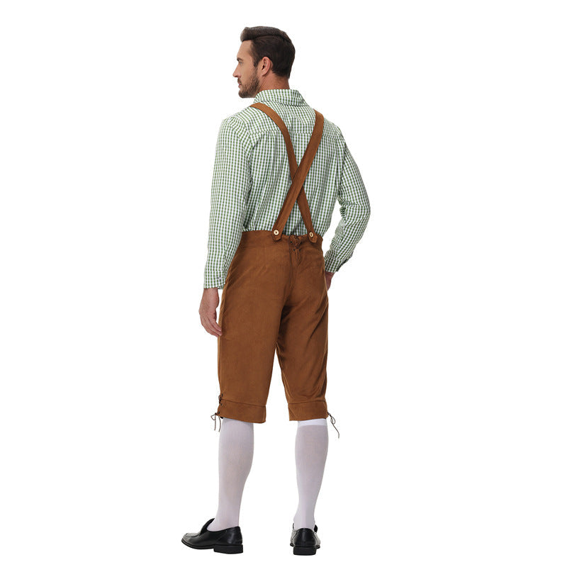 Lederhose Herren - Leder Hosenträger Stickerei Rot Oktoberfest-HauteBerlin