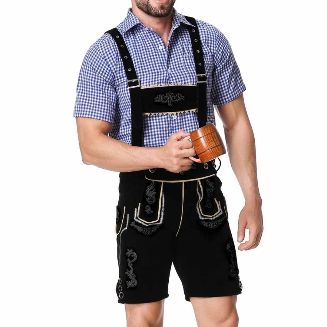 Lederhose Herren - Leder Traditionell Bayerisch Schwarz Oktoberfest-HauteBerlin