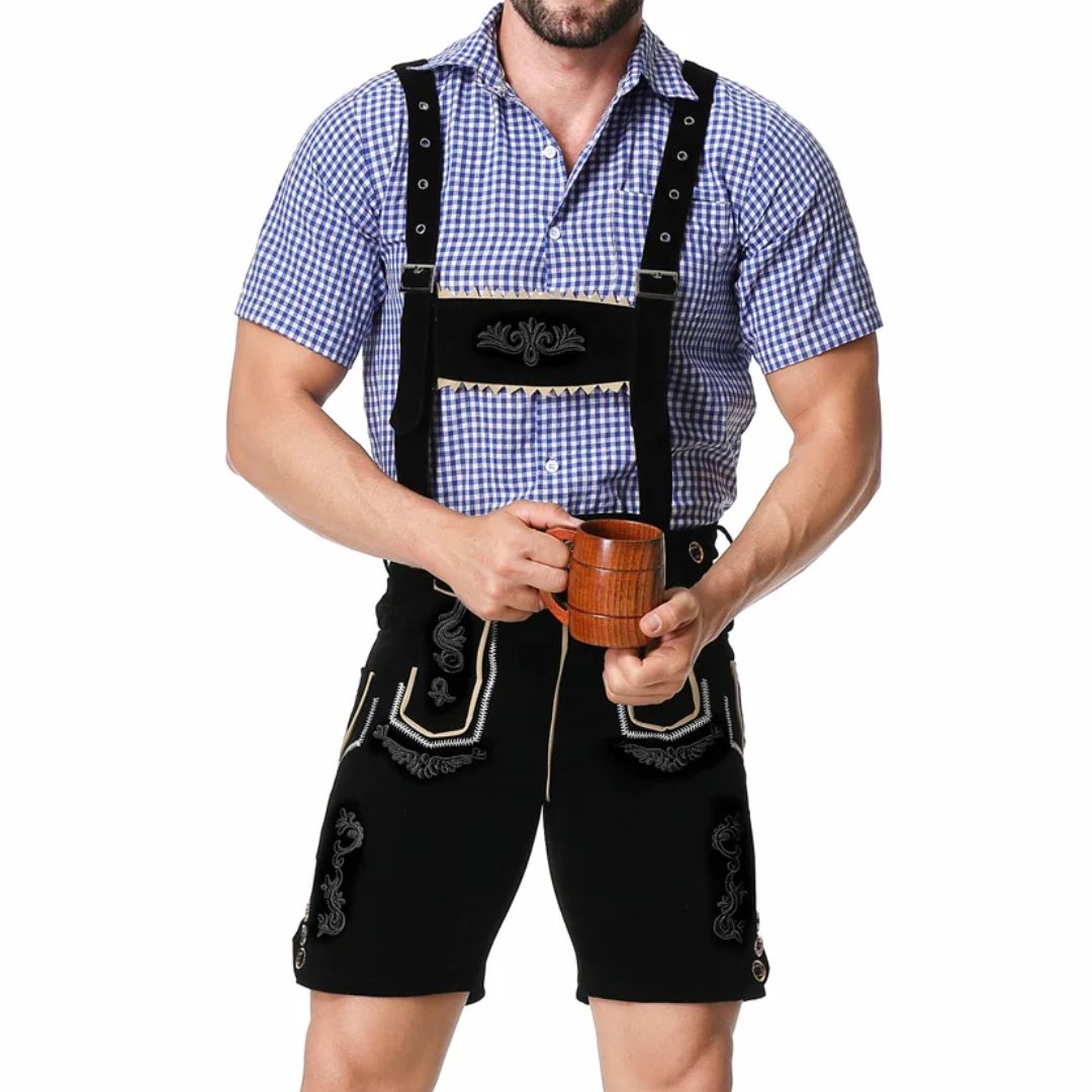 Lederhose Herren - Leder Traditionell Bayerisch Schwarz Oktoberfest-HauteBerlin
