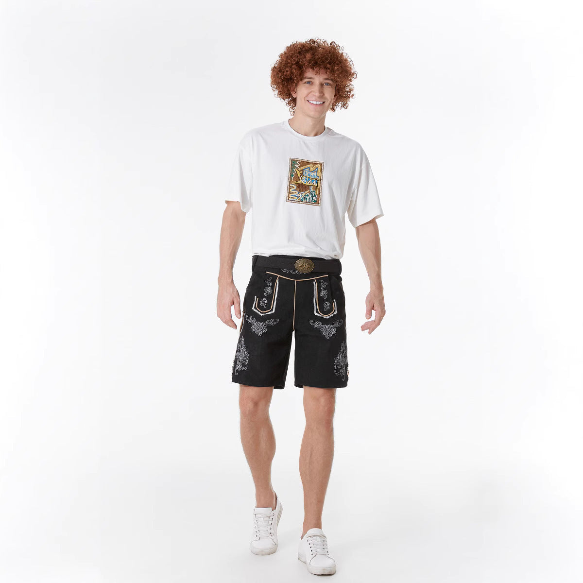 Lederhose Herren - Leder Velours Stickerei Schwarz Oktoberfest-HauteBerlin