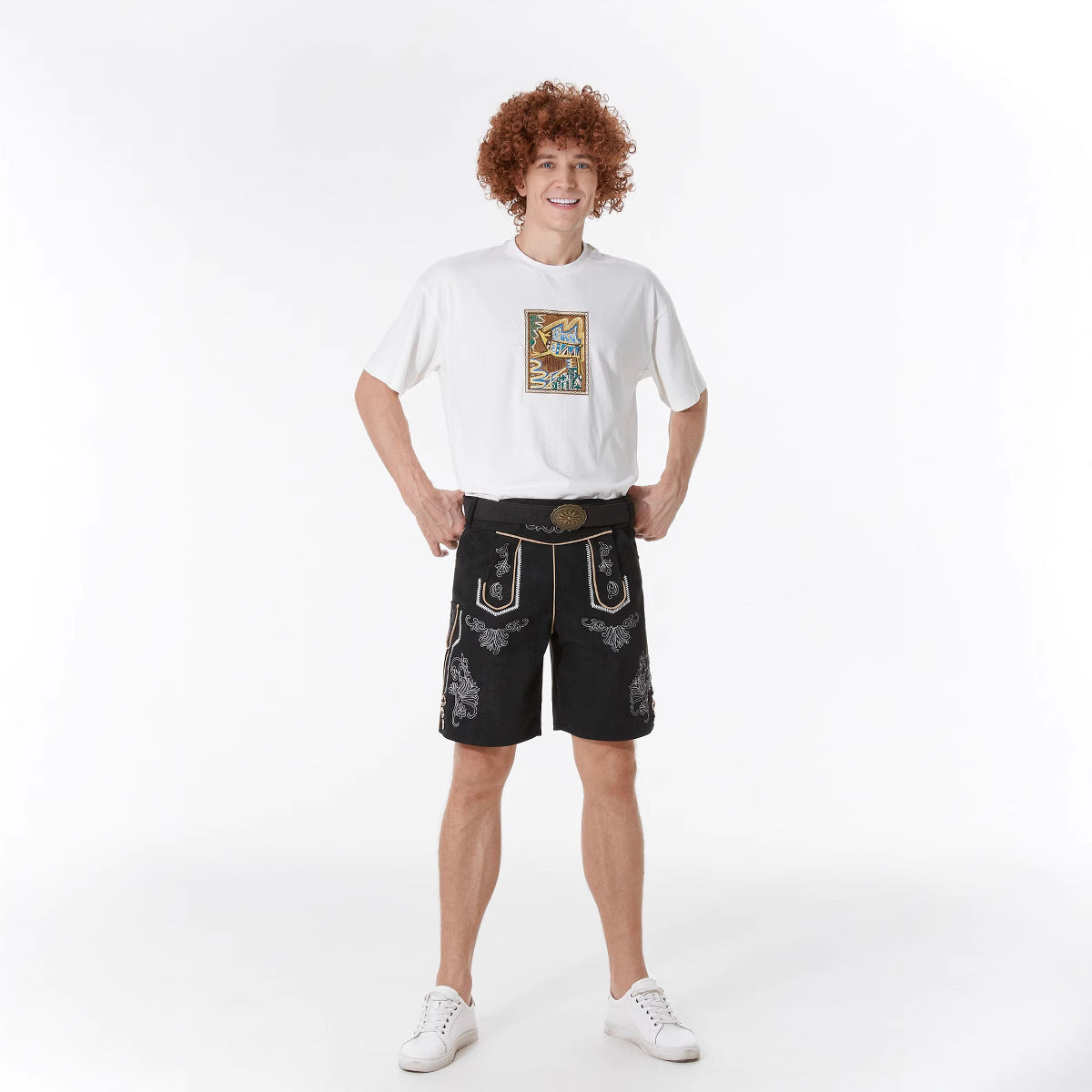 Lederhose Herren - Leder Velours Stickerei Schwarz Oktoberfest-HauteBerlin