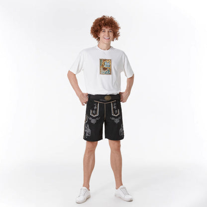 Lederhose Herren - Leder Velours Stickerei Schwarz Oktoberfest-HauteBerlin