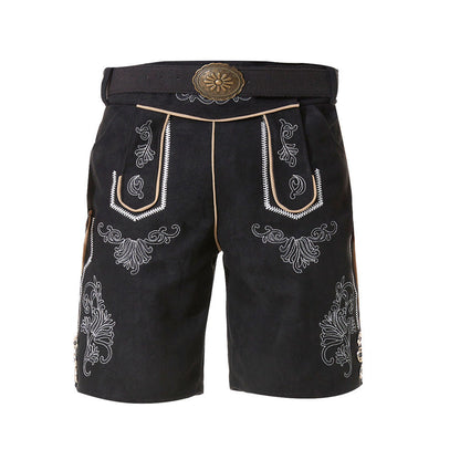 Lederhose Herren - Leder Velours Stickerei Schwarz Oktoberfest-HauteBerlin