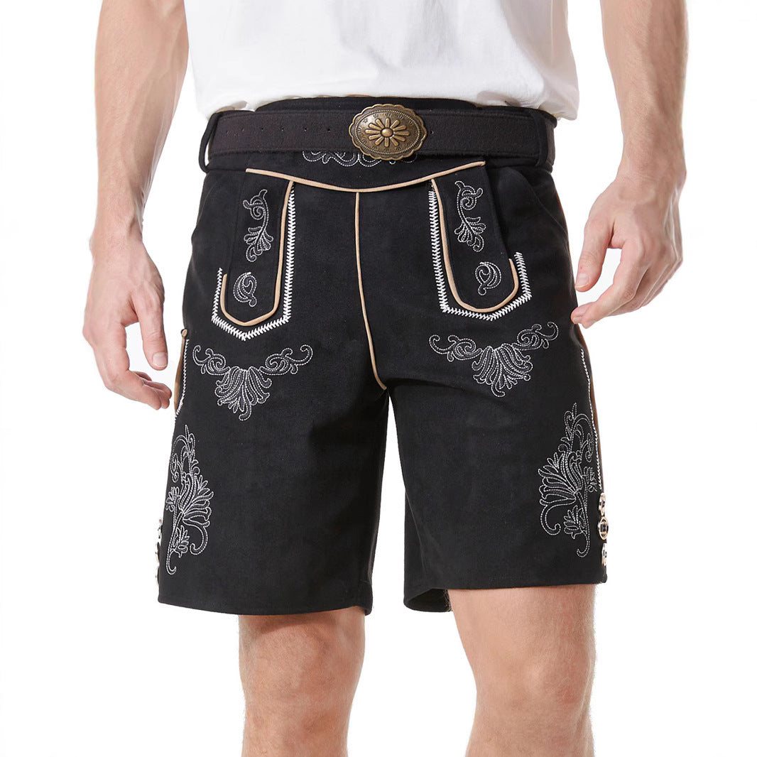 Lederhose Herren - Leder Velours Stickerei Schwarz Oktoberfest-HauteBerlin